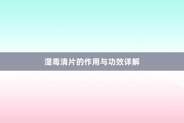 湿毒清片的作用与功效详解